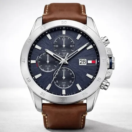 Relógio Masculino Tommy Hilfiger de Couro Marrom Com Cronógrafo