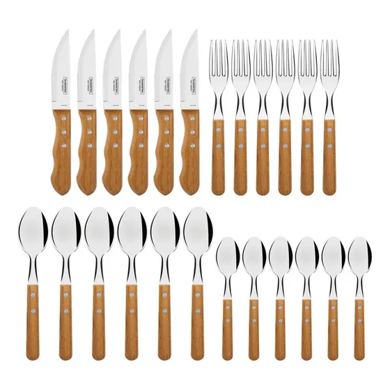 Juego de Cubiertos Dynamic con Láminas de Acero Inoxidable y Mangos de Madera Natural 24 Pzs Tramontina en Caja
