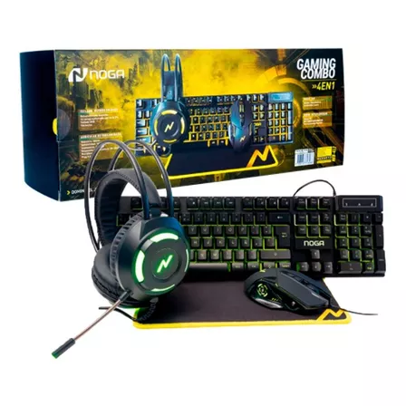 Kit Teclado Mouse Auricular Pad Gamer Noga Nkb-412 Amarillo