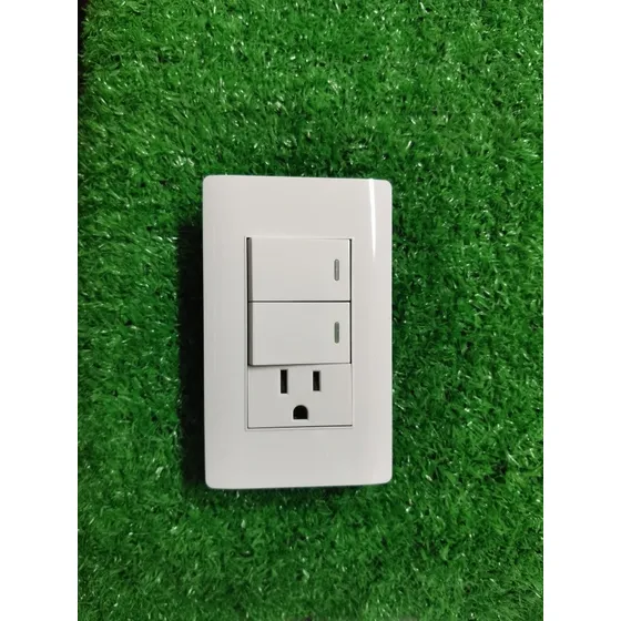 Interruptor Doble Con Toma Corriente Blanco Lujo