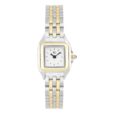 Relógio Feminino Quadrado Dourado e Prata Boxy Bicolor Gold Fundo Branco