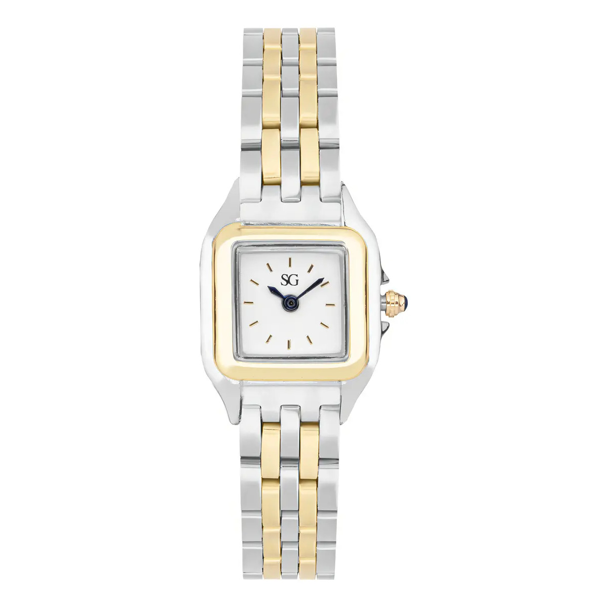 Relógio Feminino Quadrado Dourado e Prata Boxy Bicolor Gold Fundo Branco