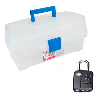 Caja Multiusos Transparente/azul Con Candado Combinación Caja Multiusos Transparente/azul Con Candado Combinación