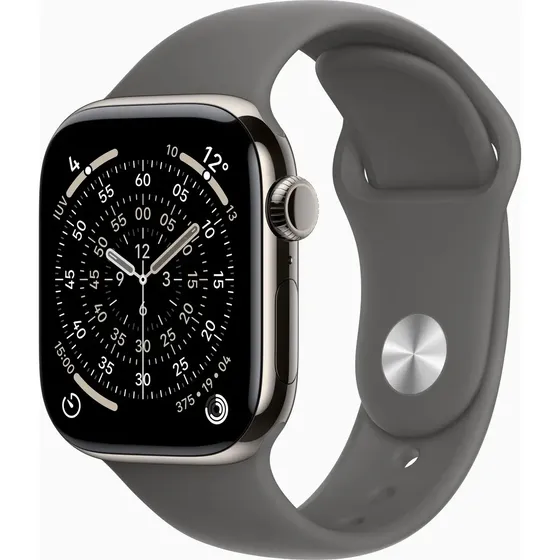 Apple Watch Series 11 GPS + Cellular - Caixa natural de titânio – 42 mm - Pulseira esportiva cinza-pedra – M/G - Distribuidor Autorizado