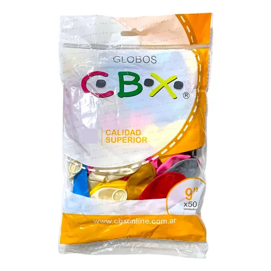 50 Globos De Latex Cbx 9'' Común De Colores