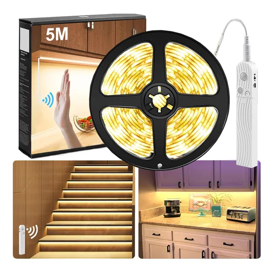 Tira De Luces Led Inteligente Con Sensor De Movimiento 5m Luz Blanco Cálido tira de luz led,tira de luces led, barra de luz led,tira led blanca, mascara infrarroja led, LED Sensor Inteligente