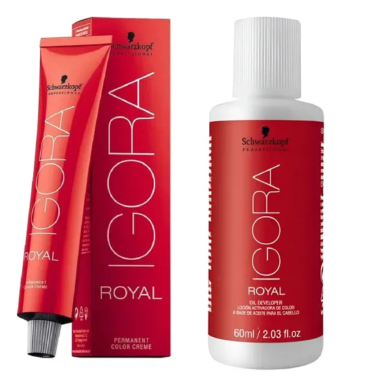 Kit Coloração Cabelo Igora Royal Schwarzkopf Tintura Tinta 8-77 + Água Oxigênada 60ml Loção Ativadora Ox 20 volume