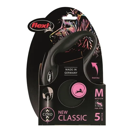 Guia Retrátil P/ Cães Flexi New Classic Preta Cordão M - 5m