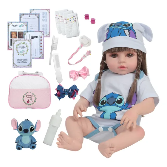 Boneca Reborn Bebê Princesa 46cm Com Bolsa Acessórios