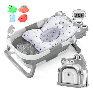 Bañera Plegable Para Bebés Con Cojín De Asiento Y Termómetro Bañera Plegable Para Bebés Con Cojín De Asiento Y Termómetro