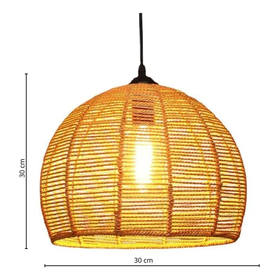 Lampara De Techo En Mimbre Pantalla Luminaria Campana 30 Lcm Estructura Natural
