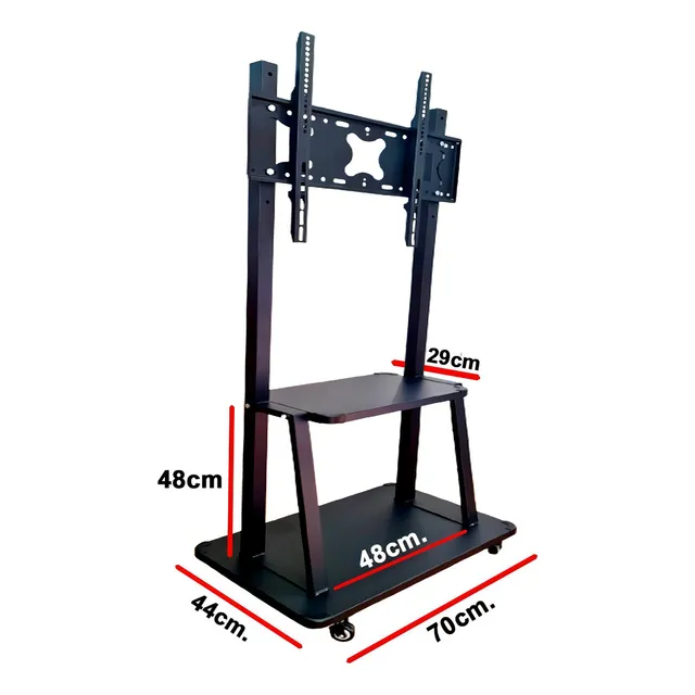 Base De Piso Movible Para Pantallas 40 " a 80 "Con Repisas Color Negro Link Bits C3275N41