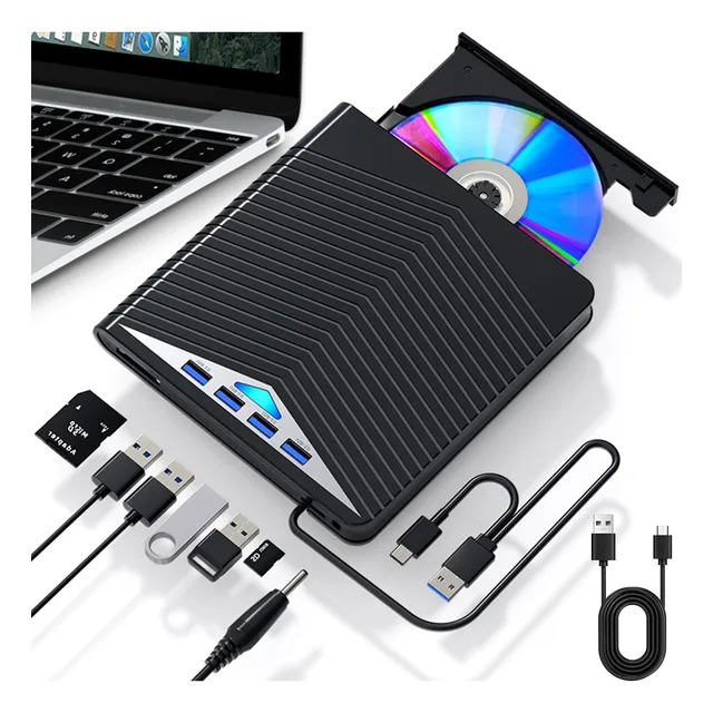 Lector Dvd Externo Quemador Dvd Discos Lector Cd Usb+type C