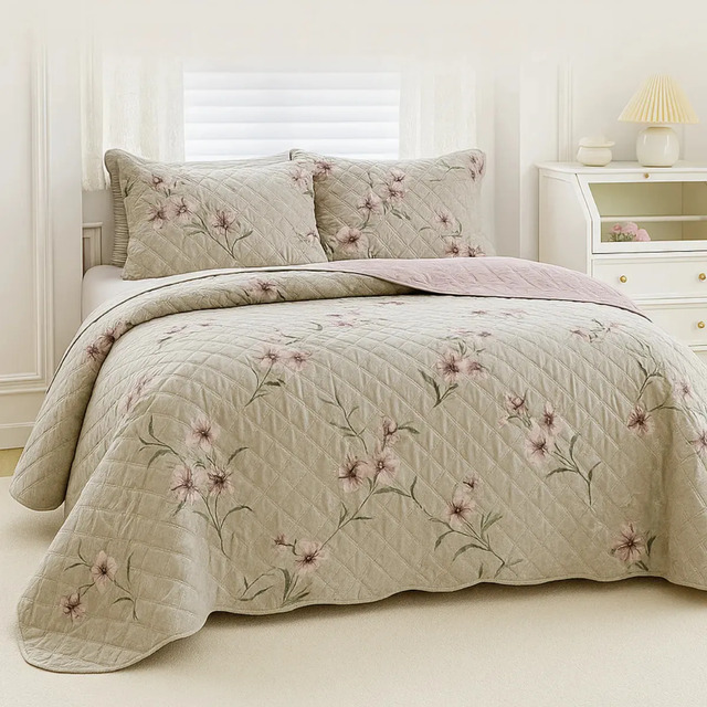 Kit Colcha Casal Bouti Estampada Arabesco Floral 3 Pecas