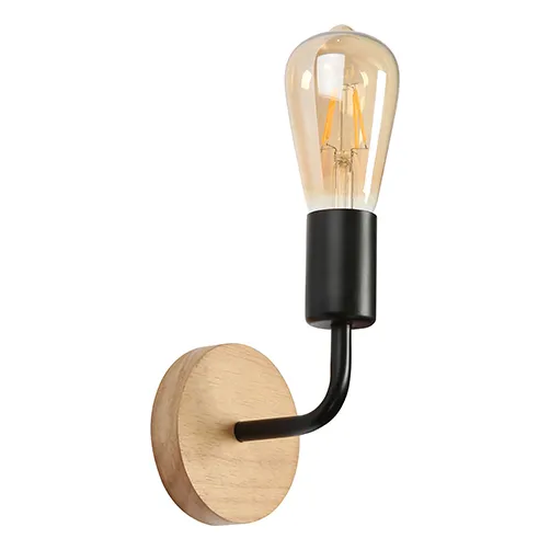 Apliqué Lámpara Decorativa Soporte Madera Porta E-27 Luces Color Negro/Madera