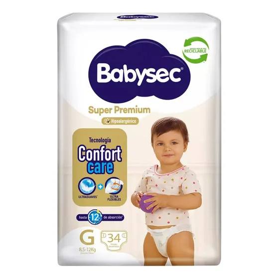 Babysec Pañales Super Premium Confort Care Talla G 34 Unid Grande (g) Niñas