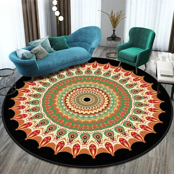 Tapete Redondo De Mandala Retrô De Estilo Étnico