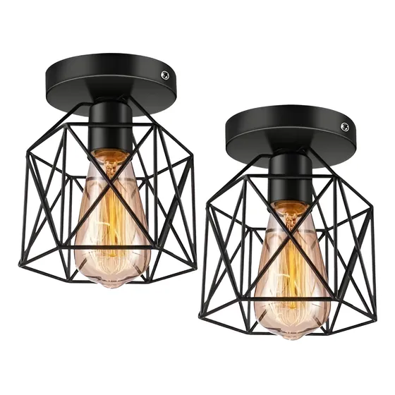 2 Lámparas Colgante Metal Jaula Lámpara De Techo Industrial