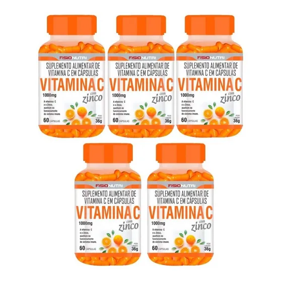 5x Vitamina C 1000mg + Zinco 7mg - Fisionutri