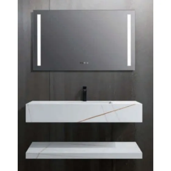 Tope Mueble De Bano Blanco En Piedra+ Espejo Led 60x50cm