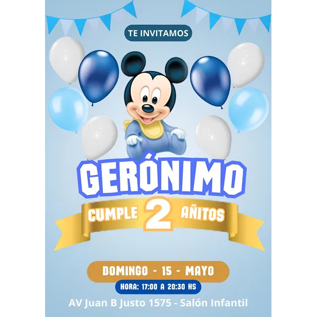 Invitación Digital Tarjeta Mickey Para Whatsapp Y Redes