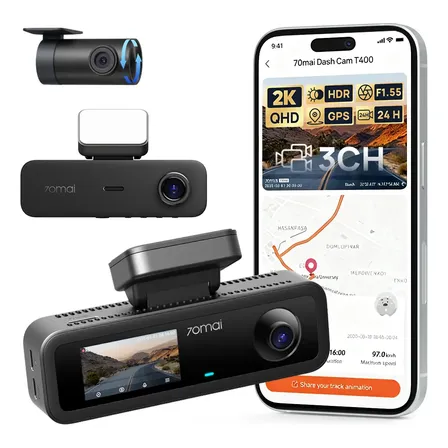 Câmera Veicular 3 Canais 70mai T400-1 2k Hdr Gps 24h Com App 2k T400-1 (3 Canais)