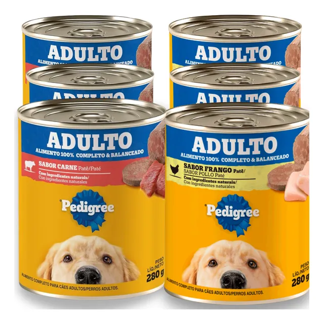 Raçao Pedigree Umida Combo 6 Latas Caes Pate Frango E Carne