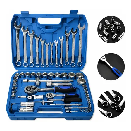 Jogo Soquete Chave Combinada Catraca 61 Pcs Com Maleta Cr-v Azul