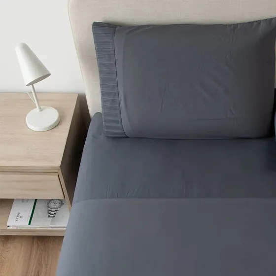 Sabanas Hotel Casatua + Funda Almohada 1.5 Plazas Gris Oscuro