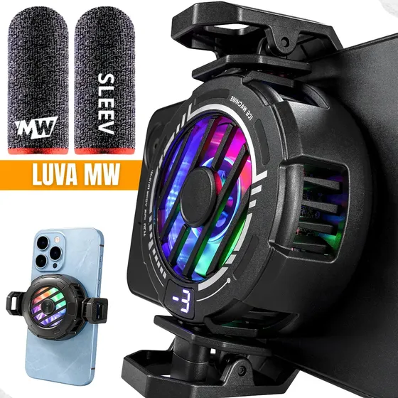 Cooler Celular Magnetico Gamer Rgb Resfriador Placa Peltier + Luvinha Dedo MW Megawolf Para Jogos Free Fire Pubg Cod Mobile
