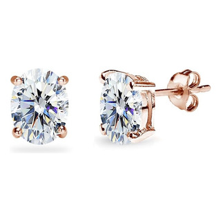 Aretes Ovalados De Plata De Ley Con Destellos De Oro Rosa De Aretes Ovalados De Plata De Ley Con Destellos De Oro Rosa De