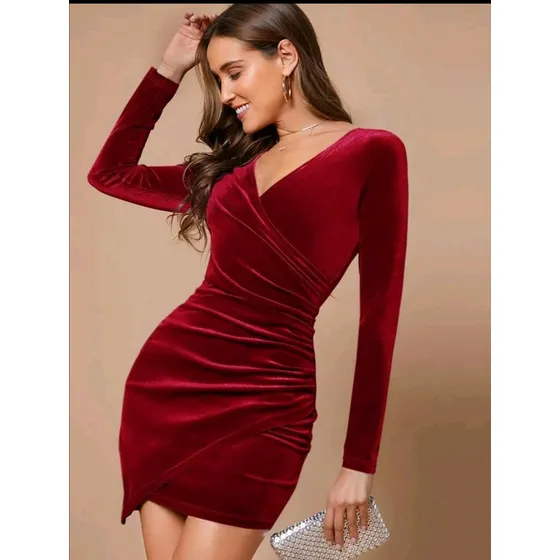 Vestido Fiesta Corto Rojo Terciopelo