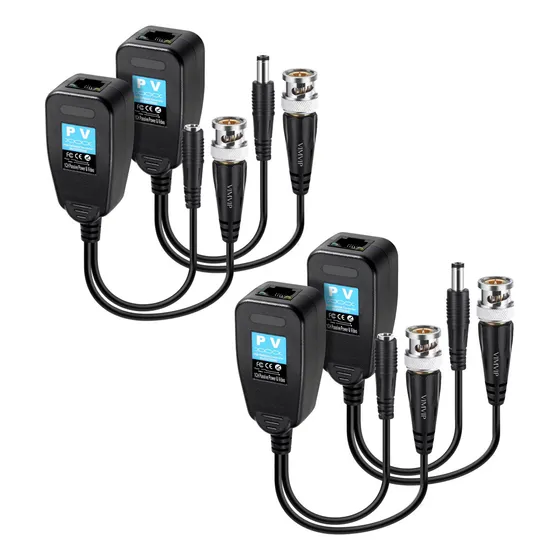 2par Video Balun Rj45 Salida Bnc +voltaje Transceptor Pasivo