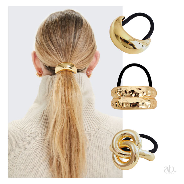 3 Peças Cabelo Prendedor Presilha Elástico Dourado Luxo