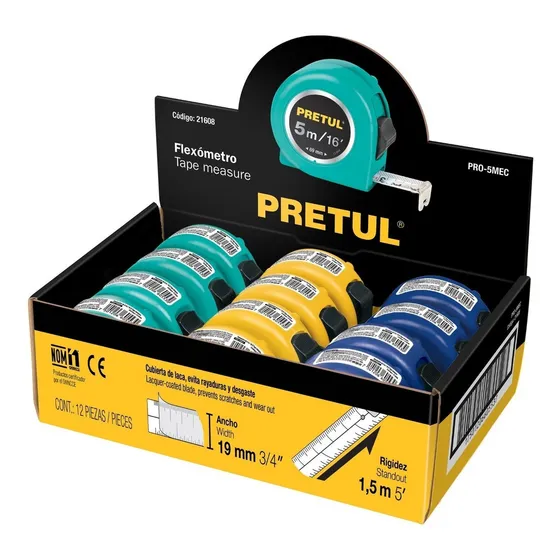 Flexómetro 5 M Cinta 19 Mm Display Box Pretul 21608 - 12 Pza