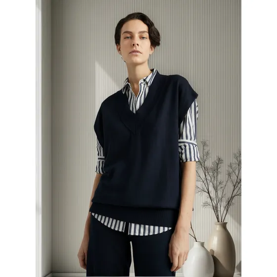 Saco Azul Manga Corta Con Cuello V Para Mujer Tommy Hilfiger