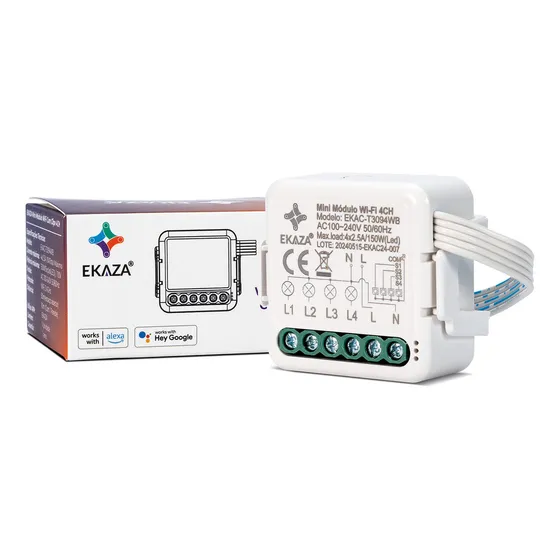 Interruptor Relé Inteligente Wifi Ekaza 4 Canais Mini Smart Switch Módulo Tuya Smart Life Alexa Google 127/220V Branco