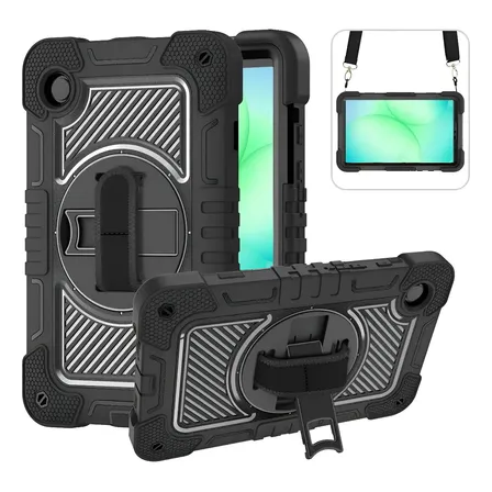 Funda Para Samsung Galaxy Tab A11 8.7 2025 (sm-x130, Sm-135) Y A9 8.7 2022 Case De Uso Rudo + Correa De Hombro Soporte Giratorio (negro)