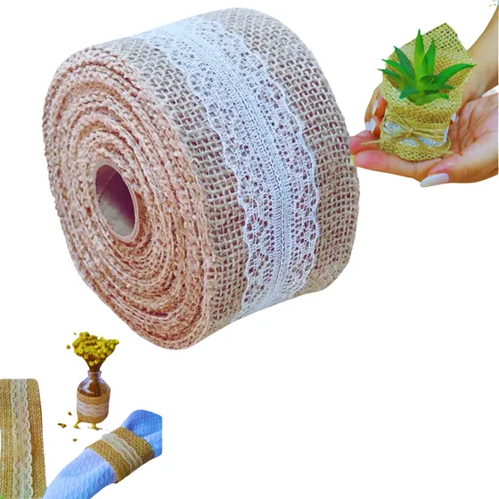 Rolo De Fita De Juta Com Renda - Decoração Rústica 10cmx9,5m