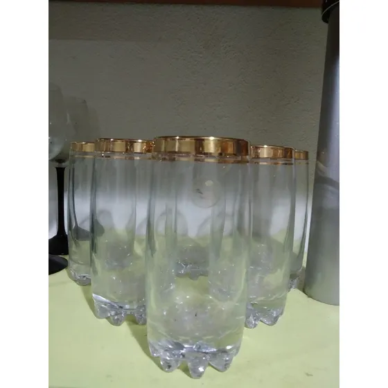6 Vasos Largos Turkia Con Bordes De Oro En Oferta 
