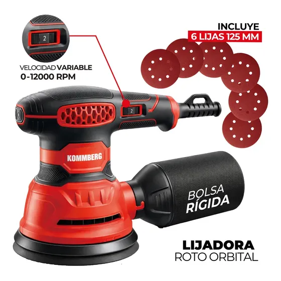 Lijadora Roto Orbital Palma Kommberg 300 w 125 mm 12000 rpm