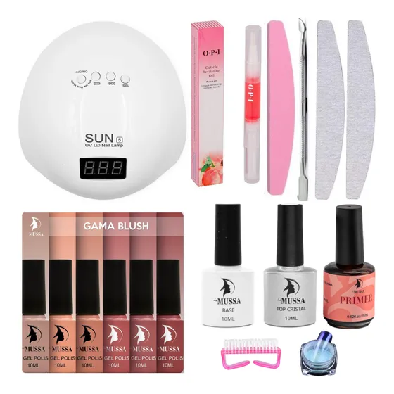 Kit Gelish 6pz Lámpara Base Top Limas Aceite Cutícula 
