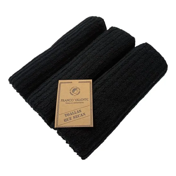 Set X3 Repasadores Franco Valente 100% Algodón 400 Gr Color Negro Lisa