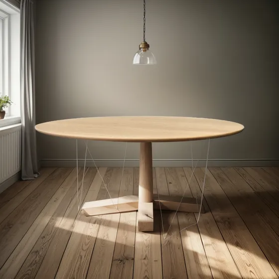 Sinaloa Mesa De Comedor Redonda Madera De Encino, Base Plata