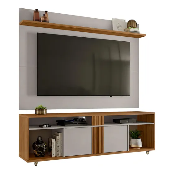 Conjunto Para Sala Rack Nt1290 E Painel Nt1305 P/tv Até 70'' Cor Freijó e Off White