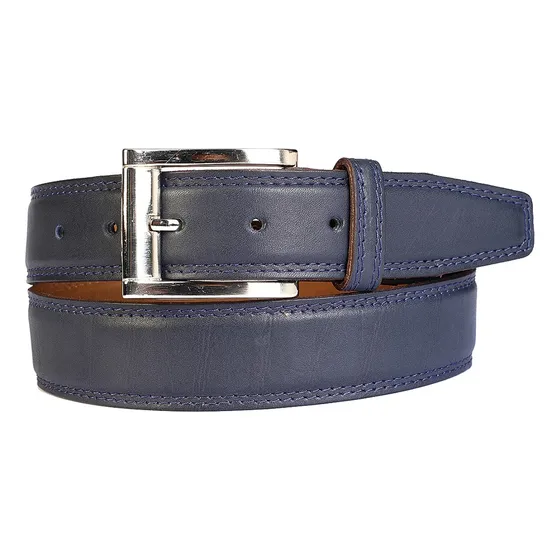 Cinturon Cintos Cuero Hombre Studebaker Doble Costura Azul