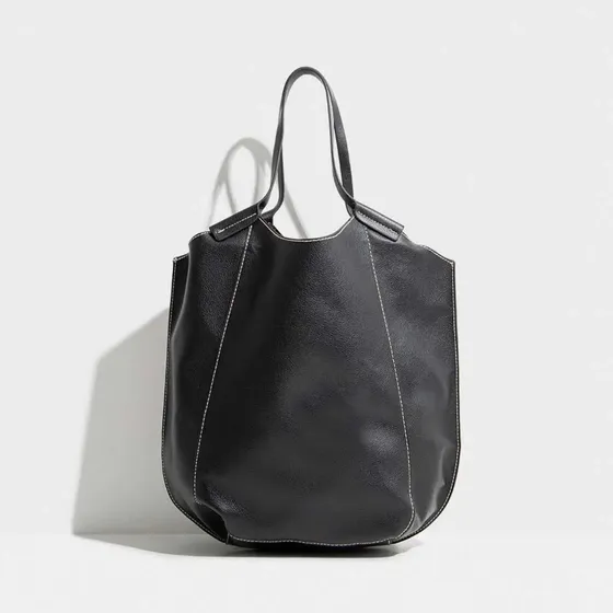 Cartera Shoper Isadora Con Bolsa Interior Ideal Carpetas Negro Liso Con Pespuntes Negro