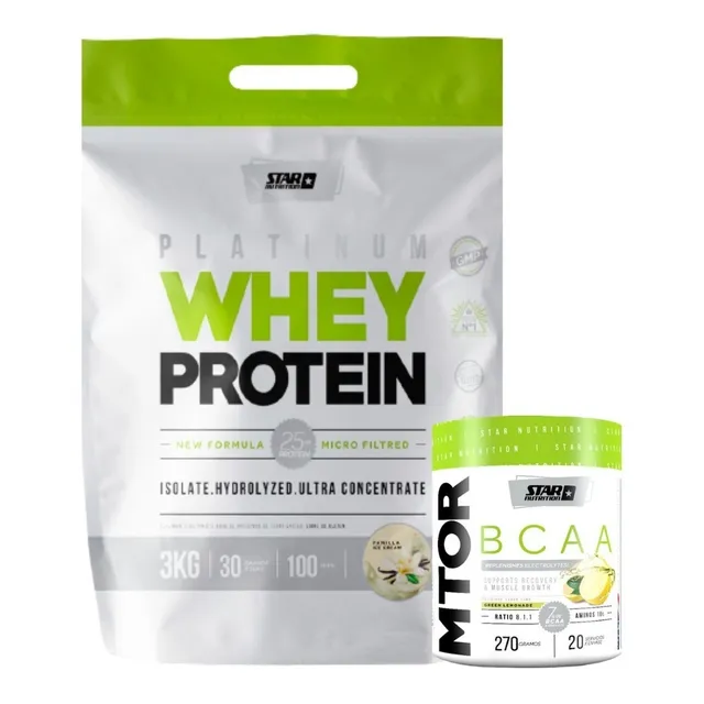 Proteína Whey Protein 3kg + Mtor Bcaa Strar Nutrition