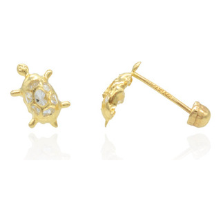 Broqueles Tortuga Con Zirconia. Oro 10k, Niña, Mujer Broqueles Tortuga Con Zirconia. Oro 10k, Niña, Mujer
