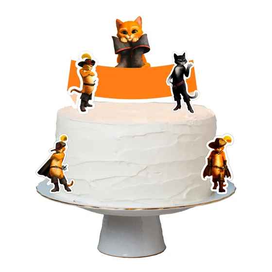 Topper Para Torta Gato Con Botas Imprimible Editable + Pdf